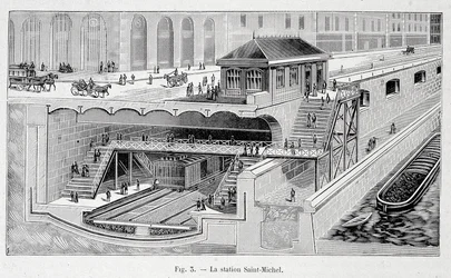 Schnitt der Metrostation St. Michel in Paris in „La nature“ 1899