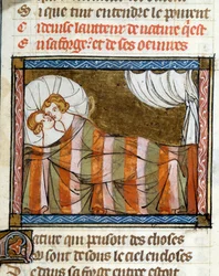 Paar im Bett. Miniatur aus dem Roman der Rose von Jean de Meun