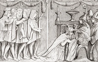 Krönung von Sigismund zum Heiligen Römischen Kaiser durch Papst Eugen IV. im Jahr 1433, aus L