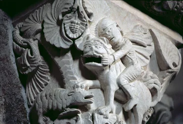 David erschlägt den Löwen (Detail eines Kapitells) um 1130