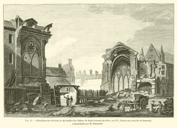 Abriss des Refektoriums und des Kapitels der Abtei Saint-Germain des Prés im Jahr 1797, nach einer Gouache von Demachy, mitgeteilt von M. Bonnardot