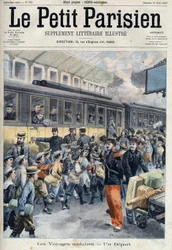 Abfahrt am Bahnhof zu einem Schulausflug. Die Kinder steigen in den Zug, in Le Petit Parisien