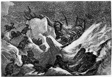 Abstieg und Aufstieg von Eisschollen - in „a voyage to the polar sea“ von Nares Georges S., Paris