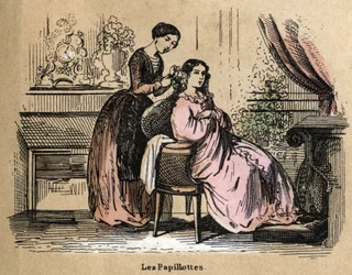 Beschreibung der verschiedenen Produkte und Verwendungen von Papier: Folien, Papierstücke, die von Friseuren verwendet werden, um Haare zu trennen. (Le papier et ses produits)