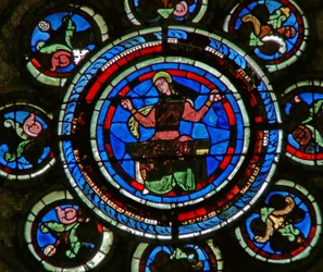 Detail des Nordrosenfensters mit Arithmetik aus den Freien Künsten