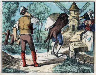 Der Esel im Löwenfell. Fabeln von Jean de La Fontaine (1621-95). Epinal Imaging aus dem späten 19. Jahrhundert.