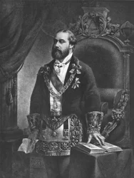 Eduard (1841-1910), Prinz von Wales, später Eduard VII., als Großmeister der Freimaurerei, 1884