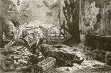 Auswirkungen der Explosion einer Granate auf ein Haus in den Vororten, Mai 1871, Illustration aus 