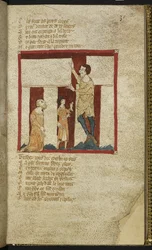 Egerton MS 3028 f.30r, Stonehenge wird mit Merlins Hilfe gebaut, aus 