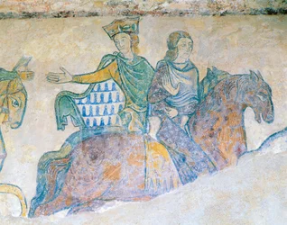 Eleonore von Aquitanien, Königin von England und ihre Schwiegertochter Isabella von Angoulême zu Pferd