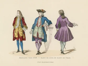 Elegante französische Herrenmode, um 1729