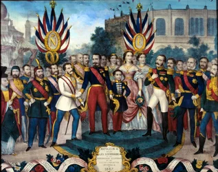 Kaiser Napoleon III (1808-1873) empfing ausländische Souveräne auf der Weltausstellung 1867. Gravur des 19. Jahrhunderts. Schlossmuseum Compiègne