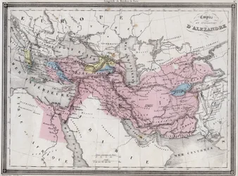 Reich und Expedition von Alexander dem Großen - Tafel aus „Universal Atlas of Ancient and Modern Geography for the Use of Residential Schools“ von Vuillemin - ca. 1845