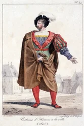 Gravur eines Stadtmannes im Kostüm um 1545