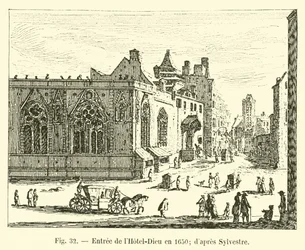 Eingang des Hôtel-Dieu im Jahr 1650, nach Sylvestre