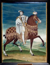 Reiterporträt von Franz I. (1494-1547), König von Frankreich. Anonymes Gemälde der französischen Schule. 16. Jahrhundert