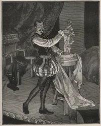 Etienne Marin Melingue (1808-1875), französischer Schauspieler, spielt den Bildhauer Benvenuto Cellini in Alexandre Dumas