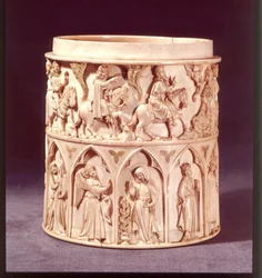 Eucharistie-Topf, der die Heiligen Drei Könige und die Verkündigung darstellt, aus Citeaux