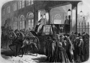 Kaiser Napoleon III. (1808-1873) verlässt die Comédie-Française nach einer Aufführung von "Chatterton". Paris
