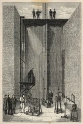 Erfahrung von Henri Victor Regnault (1810-1878) - Henri-Victor Regnault am Collège de France - Gravur in "Sciences put at the door of everyone - physics and chemistry" von Alexis Clerc. Ende 19. Jahrhundert. Privatbesitz