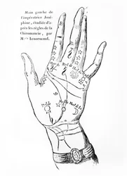 Erklärung der linken Hand von Kaiserin Josephine durch Miss Lenormand, frühes 19. Jahrhundert