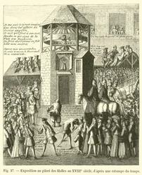 Ausstellung am Pranger der Hallen im 18. Jahrhundert, nach einem Stich der Zeit