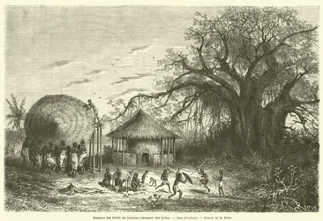 Frauen am Ufer des Sambesi bauen Hütten, Kinderspiele