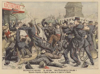 Kampf zwischen Apachen und der Polizei auf der Place de la Bastille in Paris