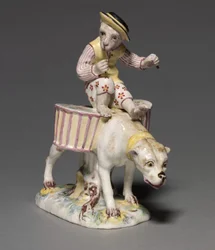 Figur eines Affen auf einem Hund, Hersteller Mennecy-Villeroy-Manufaktur, Frankreich, ca. 1760