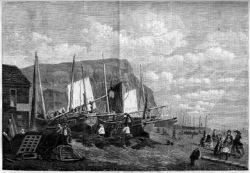 Fischerboote am Hastings Beach, England