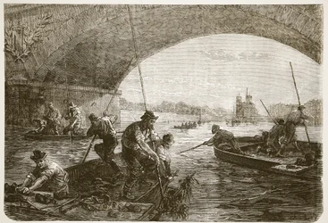 Waffenfischen in der Seine, Illustration aus Cassells Geschichte des Krieges zwischen Frankreich und Deutschland, 1870-1871