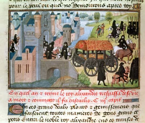 Wie Alexander der Große starb und begraben wurde, aus dem Manuskript von Jean Vauquelin, aus der Histoire du Grand Alexandre, 1460