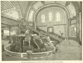 Monumentalbrunnen der Zentralgalerie, in der Nähe des Palais des Machines (Gravur)