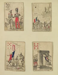 Vier Spielkarten zur Erinnerung an die Helden des Juli 1830, 1831