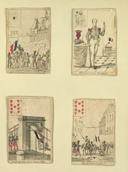 Vier Spielkarten zur Erinnerung an die Helden des Juli 1830, 1831