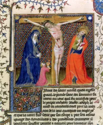 Joseph von Arimathäa sammelt das Blut des gekreuzigten Christus, aus La Quite de Saint Graal