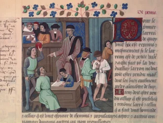 Fr 4367 f.55v Ein Richter verhört Gefangene