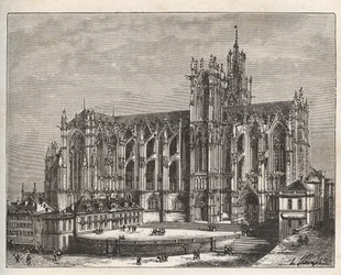 Frankreich, Lothringen, Moselle (57), Metz: Die Kathedrale Saint Etienne de Metz - Gravur in „La France illustrée: Geographie, Geschichte, Verwaltung, Statistik“ von V.-A. Malt-Brown. 1884