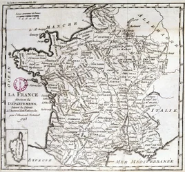 Frankreich, gemäß den Dekreten der Nationalversammlung von 1793 in 84 Departements unterteilt