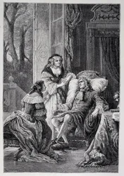 François de La Rochefoucauld (1613-1680) spricht mit Mademoiselle de Sévigné (Marie de Rabutin-Chantal), Marquise de Sévigné genannt Madame de Sévigné (1626-1696) und Marie-Madeleine Pioche de La Vergne, Gräfin von La Fayette (Madame de La Fayette)