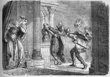 Fredegonde (ca. 545-597), Königin von Neustrien, ließ Chilperic I. (539-584) im Jahr 584 ermorden. Gravur in „Die Geschichte der Prostitution und Ausschweifung unter allen Völkern der Welt von der Antike bis zur Gegenwart“ von Dr. Th. -F. Debray. 1879