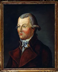 Französische Revolution: „Porträt des Buchhändlers und Herausgebers des Journal de Versailles Blaizot, der die Berichte der États Généraux veröffentlichte“ Gemälde der französischen Schule. 18. Jahrhundert