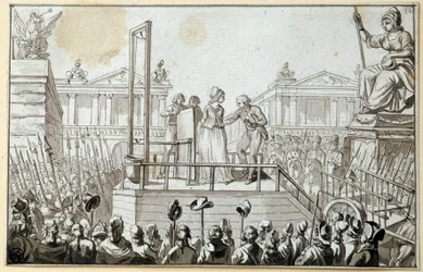 Französische Revolution: Königin Marie-Antoinette (1755-1793) auf dem Schafott im Oktober 1793. Zeichnung mit anonymer schwarzer Tinte. 1793. Paris, Louvre Museum