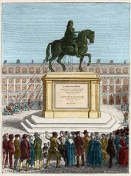 Französische Revolution: Sturz der Statue von König Ludwig XIV. (1643-1715), Place Vendôme in Paris