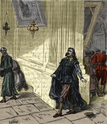 Galileo Galilei (1564-1642), italienischer Wissenschaftler, beobachtet das pendelartige Schwingen einer Lampe in der Kathedrale von Pisa, Italien, im Jahr 1582 - Galileo Galilei genannt Galilei (1564-1642) beobachtet die Schwingung der Lampe der Kathedrale