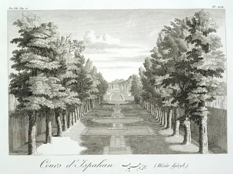 Gärten in Tshehar-Bagh, Isfahan, aus Voyages du Chevalier Chardin en Perse, et autres Lieux de l