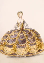 Kleid geeignet für eine Vorstellung am Hof, Platte aus Galeries des Modes et Costumes Francais, ca. 1778-87