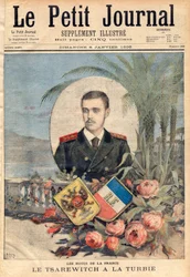 Großherzog und russischer Zarewitsch Georg Alexandrowitsch, der Bruder von Zar Nikolaus II., besucht La Turbie, Frankreich, „Le Petit Journal“, 5. Januar 1896 (Gravur).