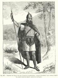 Krieger aus der Bronzezeit nach der Rekonstruktion des Artilleriemuseums (Gravur)