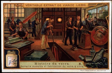 Geschichte des Glases: Moderne Glaswaren und Glasherstellung Ende des 19. Jahrhunderts. Späte 19. Jahrhundert Liébig Chromolithographie